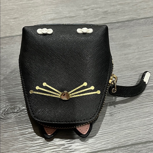 kate spade NWOT black cat-shaped mini coin purse with gold accents - Picture 9 of 10